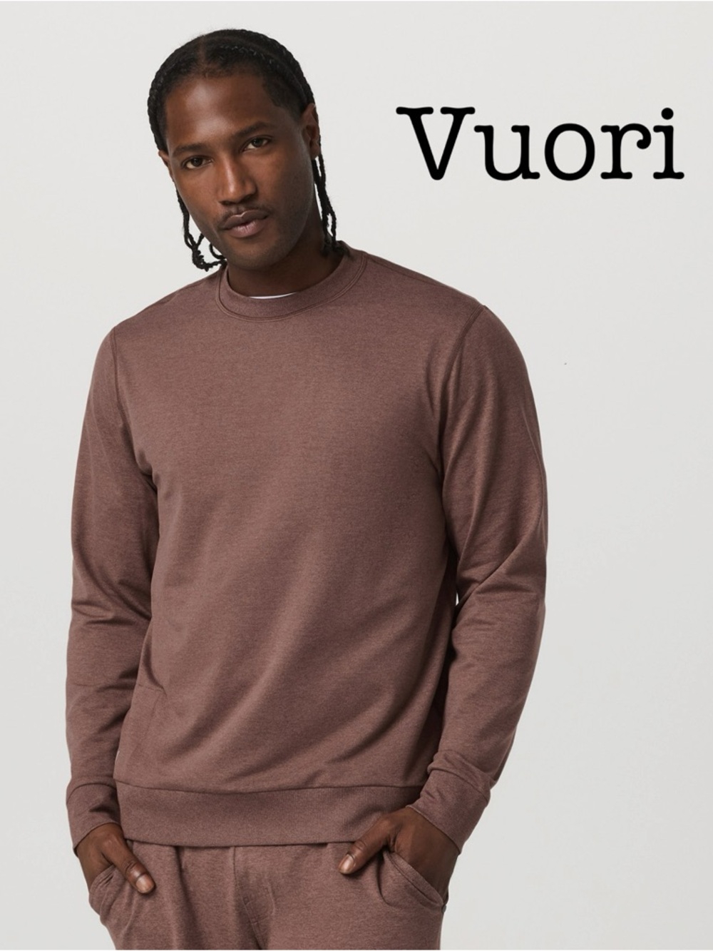 Vuori Men's Ponto Performance Crewneck Sweater in Brown Size Medium